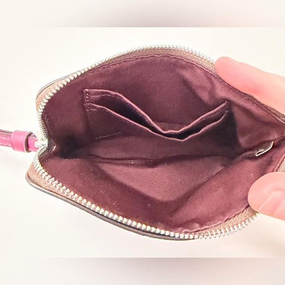 Coach Signature Bow Print Wristlet – Brown Pink Zip Pouch Wallet - Picture 4 of 5